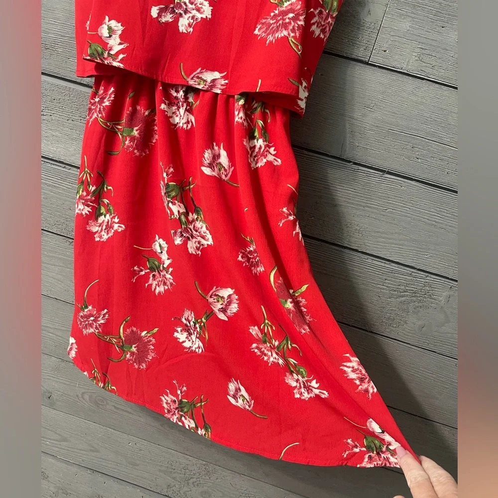 Oscar-St Red Floral Sleeveless Ruffle Dress Sz S Spring Summer Party Resort Date - Picture 4 of 16